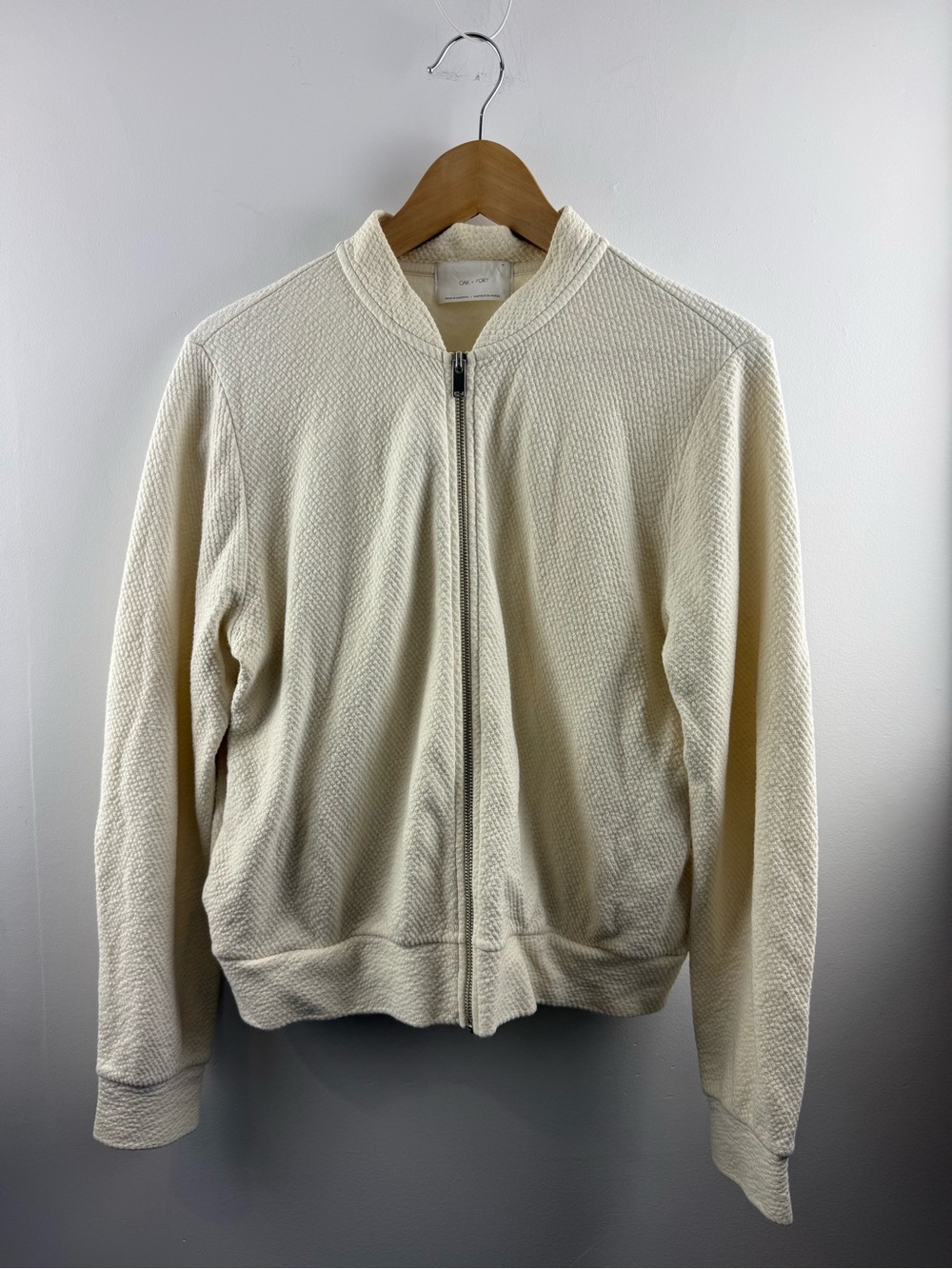 OAK + FORT Cream 100% Cotton Textured Zip Up Bomber Jacket Size M